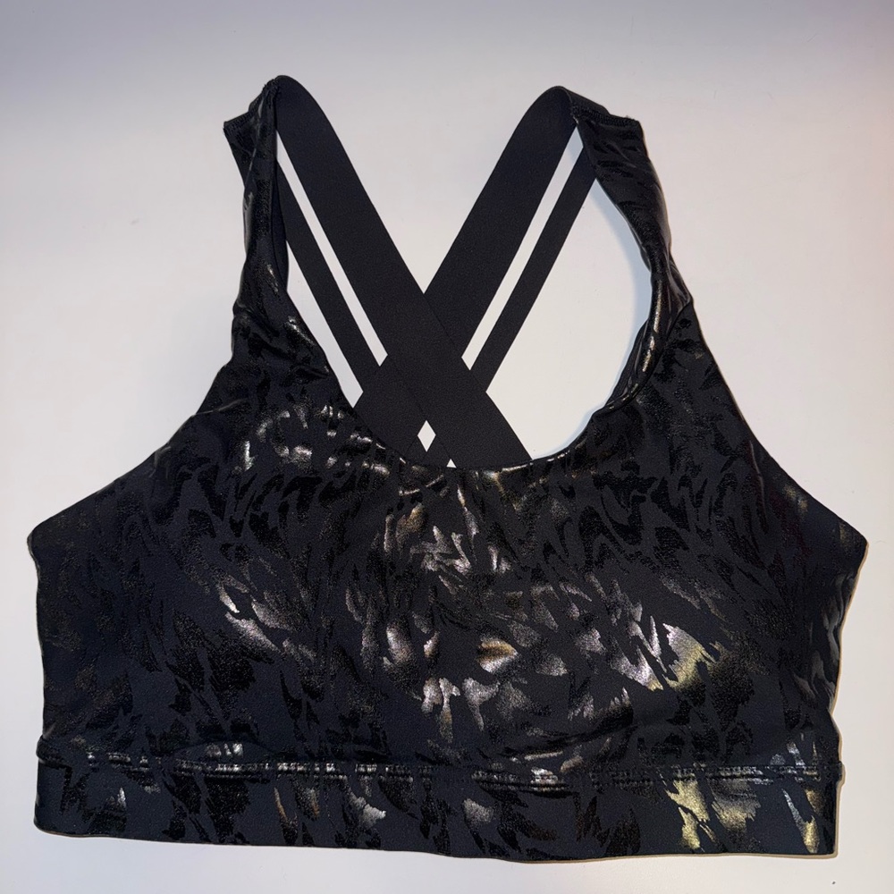 Old Navy Black and Silver Sports Bra with Criss-Cross Straps